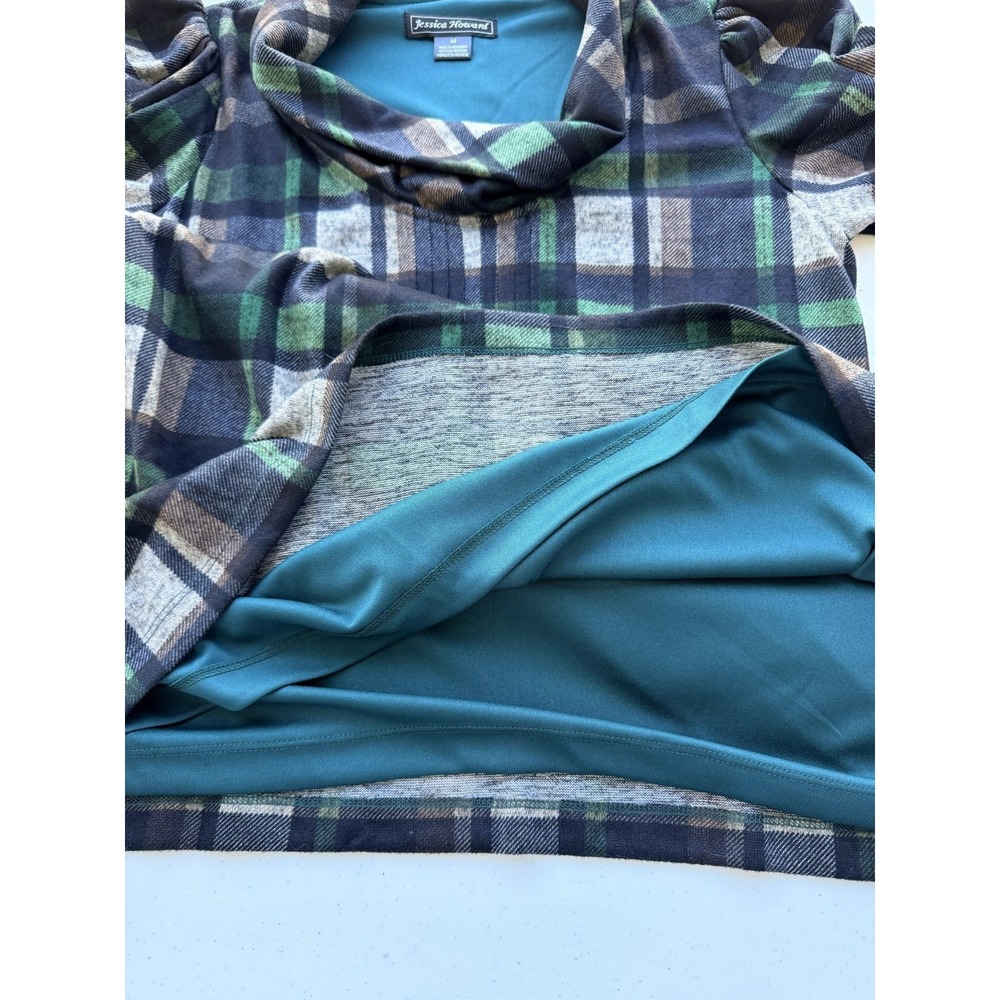 Women's Tartan Plaid Cowl‎ Neck Puff Sleeve Midi Dress Size M Academia Teacher - Picture 8 of 11